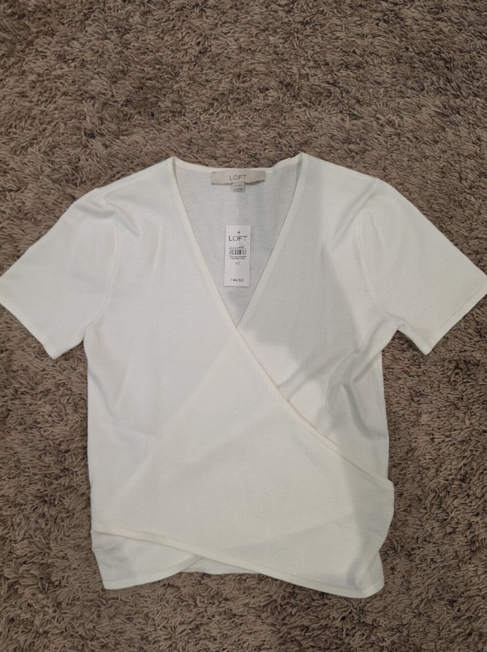 LOFT White Wrap Short Sleeve Knit Top XS NWT